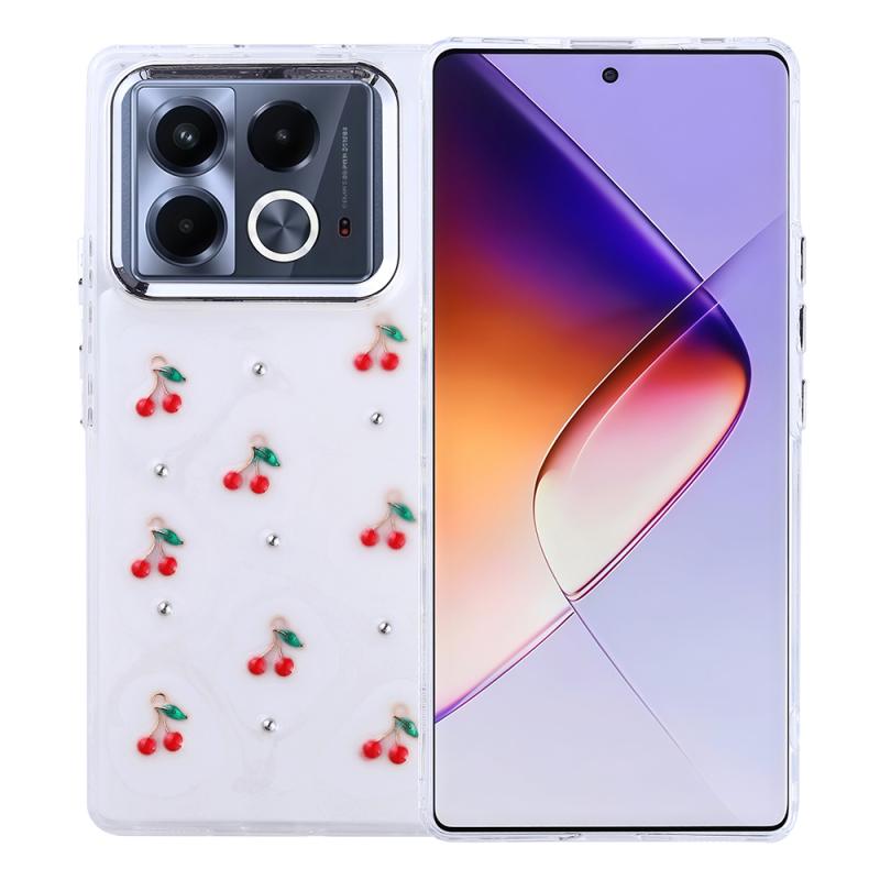 İnfinix Note 40 Pro Kılıf Airbag Tasarımlı Simli Şeffaf Zore Kutup Kapak-Kiraz