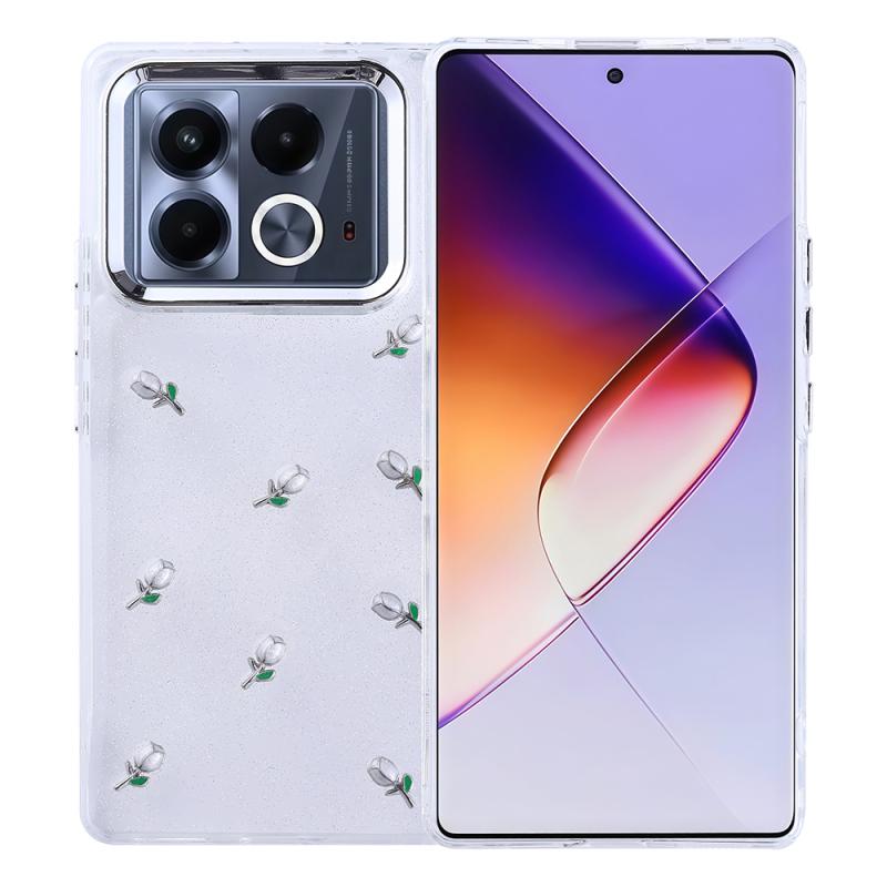 İnfinix Note 40 Pro Kılıf Airbag Tasarımlı Simli Şeffaf Zore Kutup Kapak-Lale