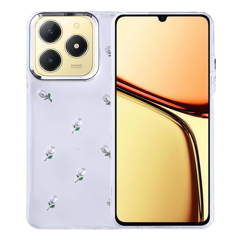 Realme C61 Kılıf Airbag Tasarımlı Simli Şeffaf Zore Kutup Kapak-Lale