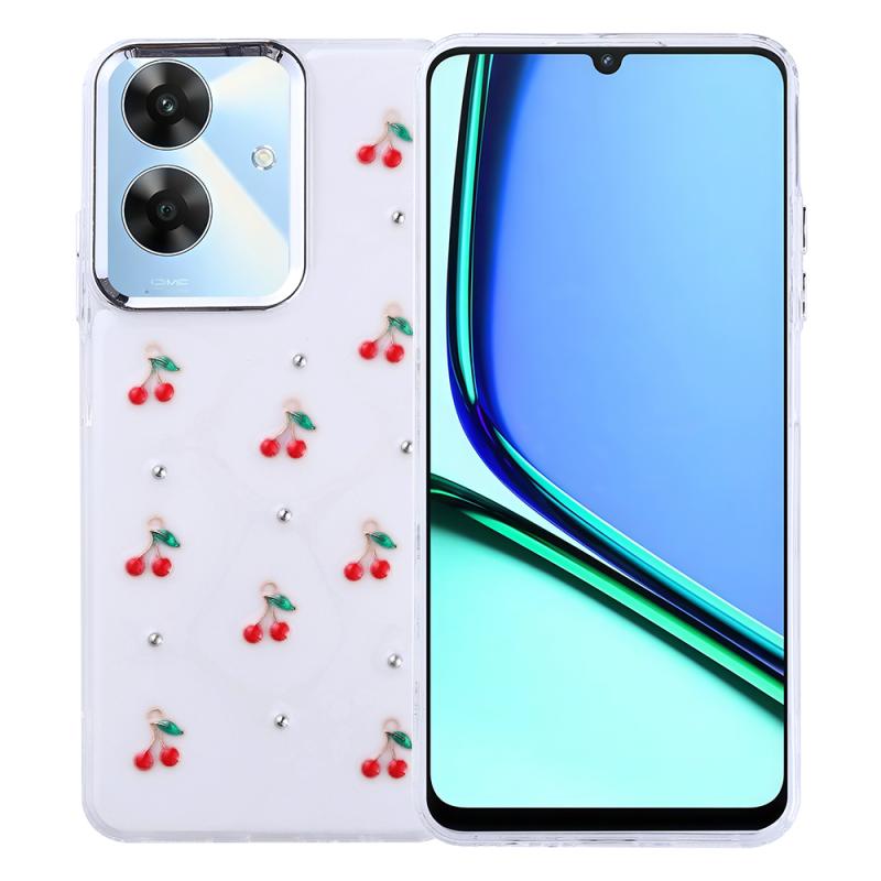Realme Note 60 Kılıf Airbag Tasarımlı Simli Şeffaf Zore Kutup Kapak-Kiraz