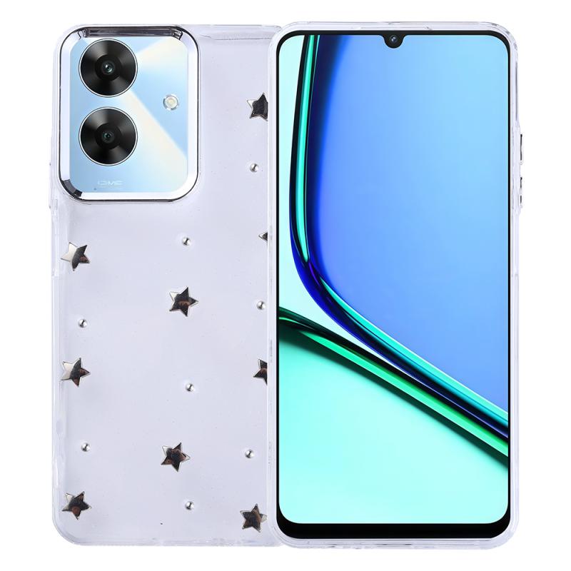 Realme Note 60 Kılıf Airbag Tasarımlı Simli Şeffaf Zore Kutup Kapak-Yıldız