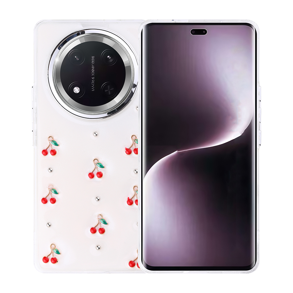 Honor Magic 7 Lite Kılıf Airbag Tasarımlı Simli Şeffaf Zore Kutup Kapak-Kiraz