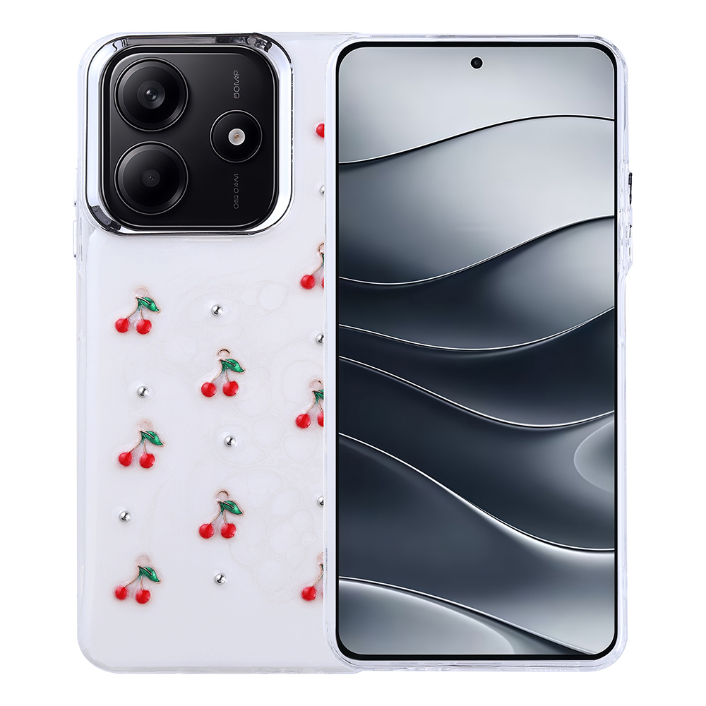 Xiaomi Uyumlu  Redmi Note 14 4G Kılıf Airbag Tasarımlı Simli Şeffaf Zore Kutup Kapak-Kiraz