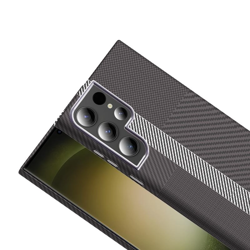 Galaxy Uyumlu S23 Ultra Kılıf M-safe Şarj Özellikli Karbon Fiber Görünümlü Zore Gros Kapak