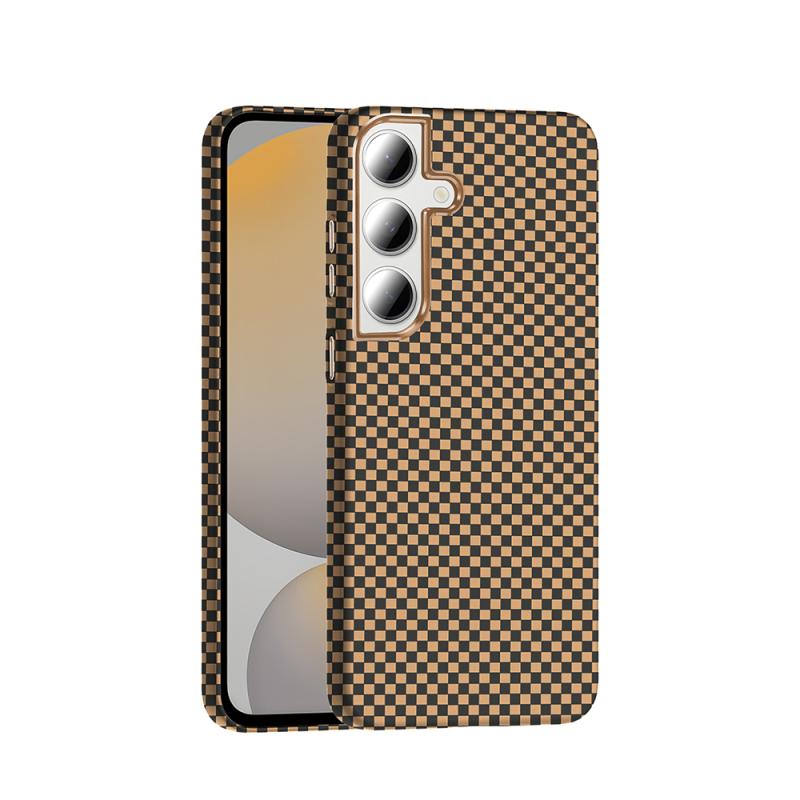 Galaxy Uyumlu S24 FE Kılıf M-safe Şarj Özellikli Karbon Fiber Görünümlü Zore Gros Kapak-Desert titanyum