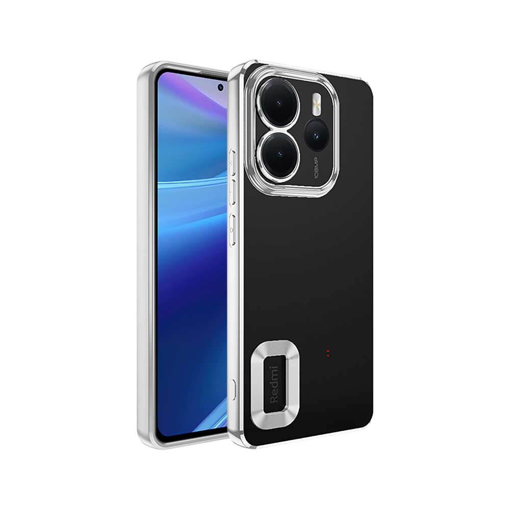 Xiaomi Uyumlu  Redmi Note 14 4G Kılıf Kamera Korumalı Logo Gösteren Zore Omega Kapak-Gümüş