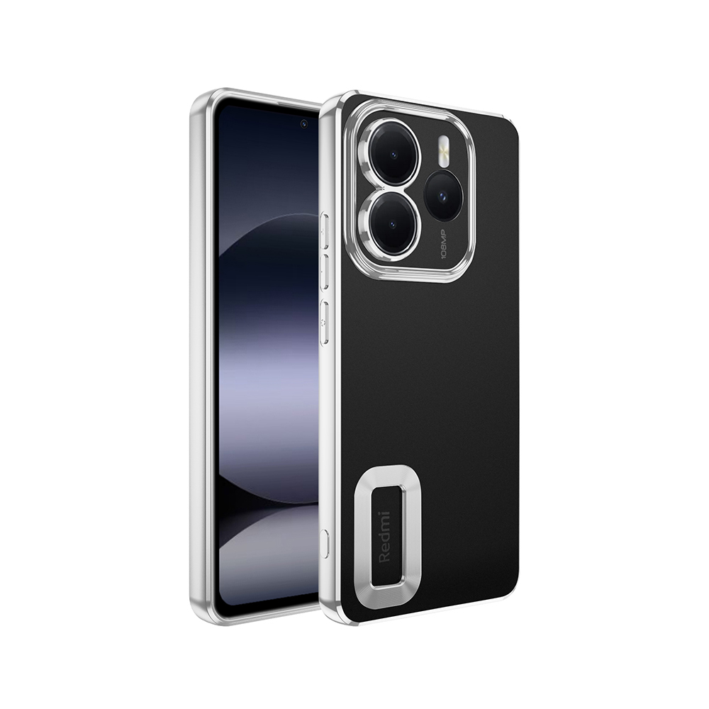 Xiaomi Uyumlu  Redmi Note 14 5G Kılıf Kamera Korumalı Logo Gösteren Zore Omega Kapak-Gümüş