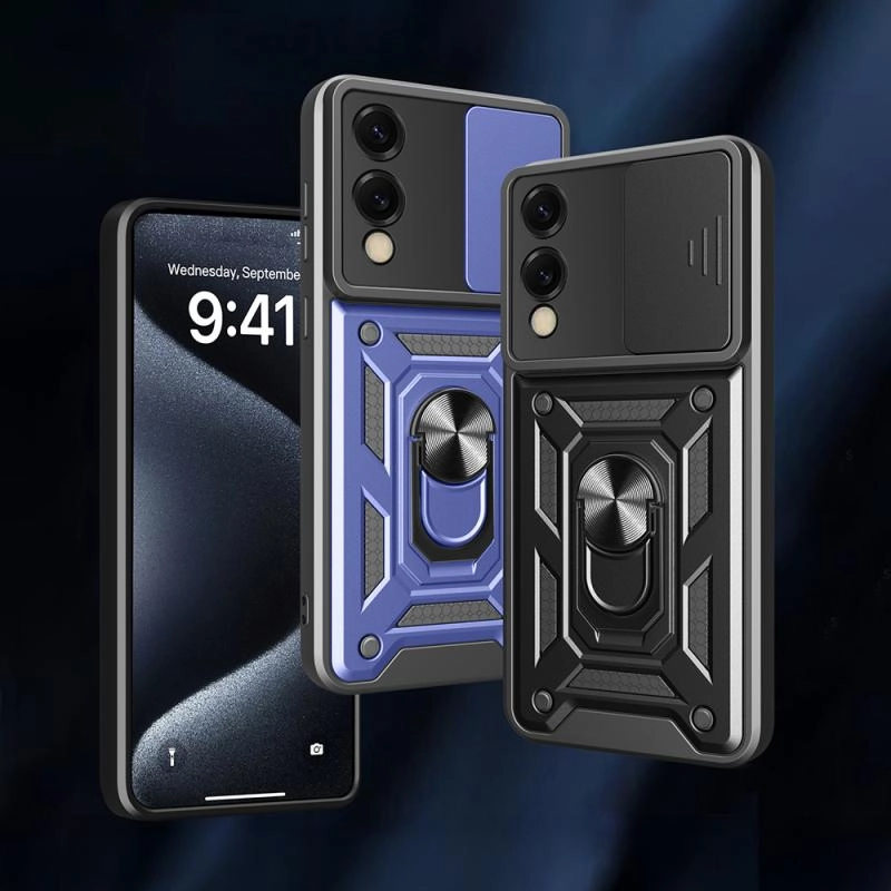 Galaxy Uyumlu S25 Edge Kılıf Magnetik Standlı Kamera Korumalı Zore Sürgülü Vega Kapak