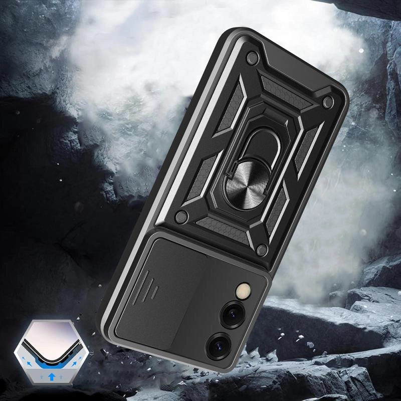 Galaxy Uyumlu S25 Edge Kılıf Magnetik Standlı Kamera Korumalı Zore Sürgülü Vega Kapak