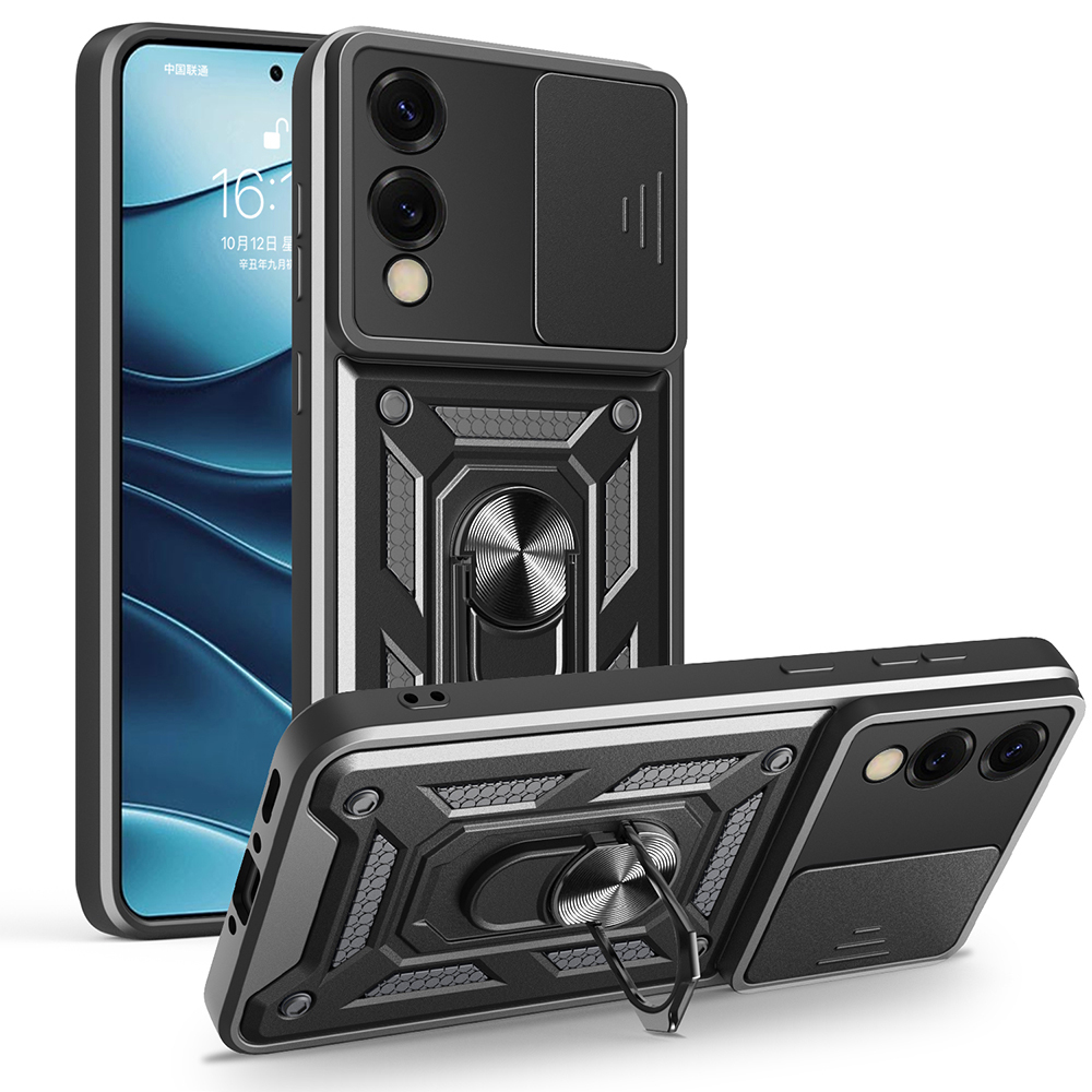 Galaxy Uyumlu S25 Edge Kılıf Magnetik Standlı Kamera Korumalı Zore Sürgülü Vega Kapak-Siyah