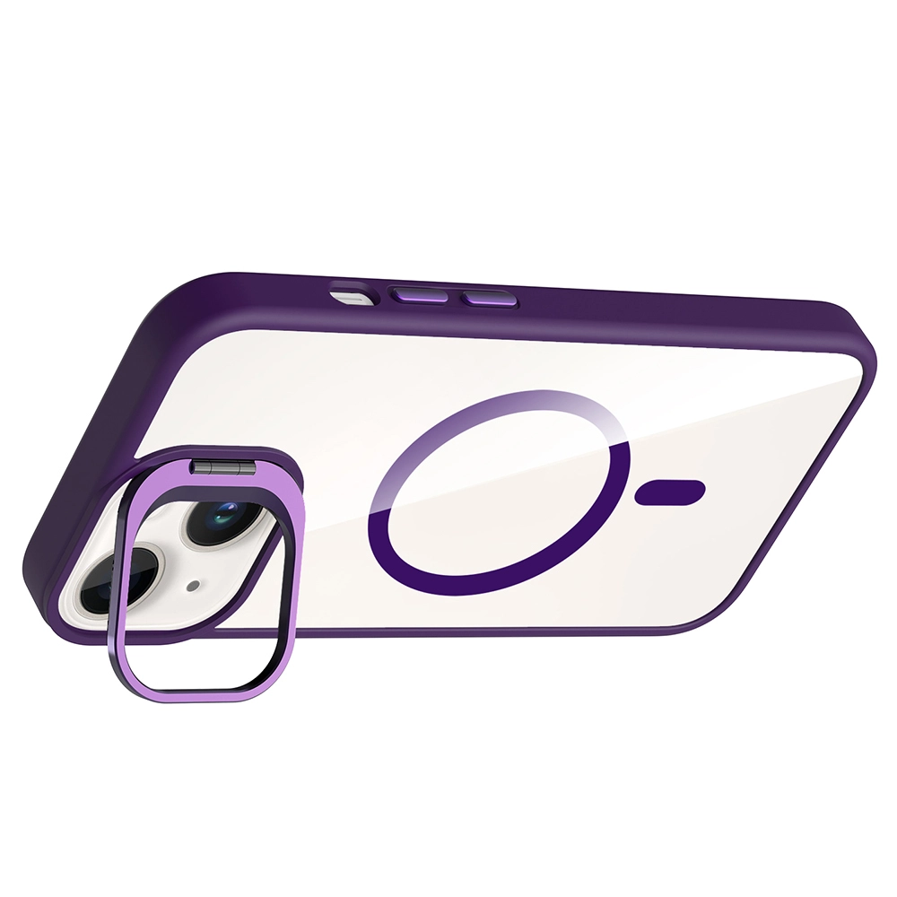 iPhone Uyumlu 14 Kılıf Standlı ve Kamera Lens Hediyeli M-Safe Şarj Özellikli Zore Etro Kapak