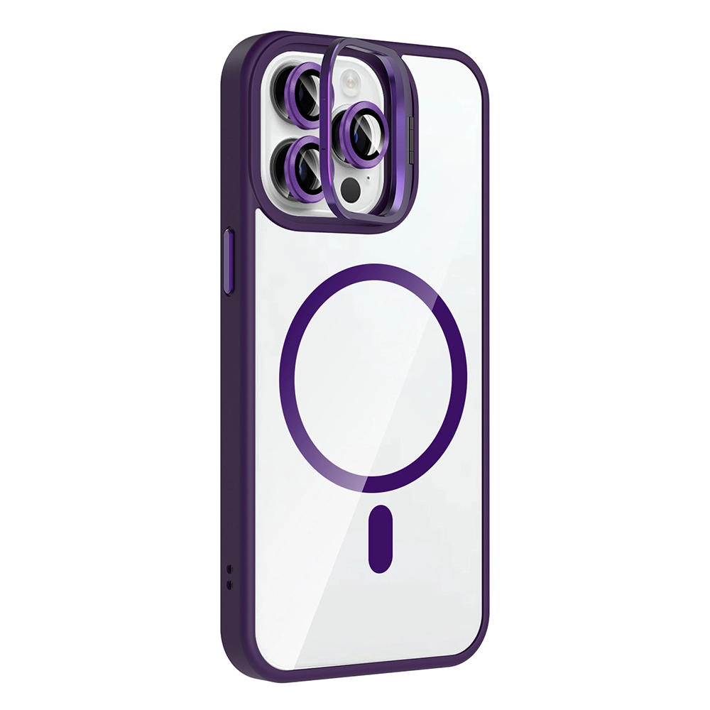 iPhone Uyumlu 14 Pro Max Kılıf Standlı ve Kamera Lens Hediyeli M-Safe Şarj Özellikli Zore Etro Kapak