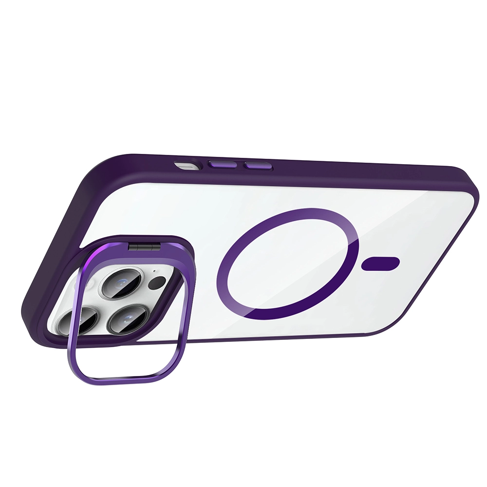 iPhone Uyumlu 14 Pro Max Kılıf Standlı ve Kamera Lens Hediyeli M-Safe Şarj Özellikli Zore Etro Kapak