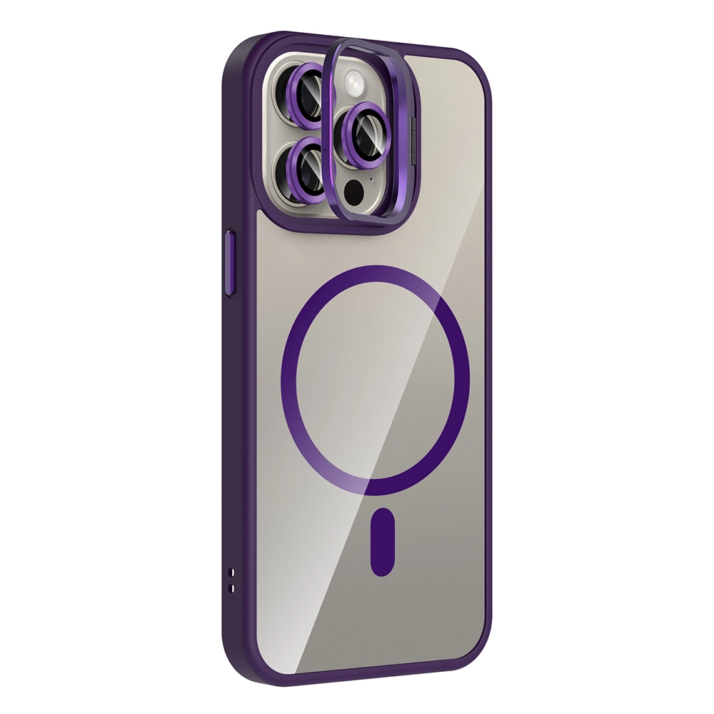 iPhone Uyumlu 15 Pro Kılıf Standlı ve Kamera Lens Hediyeli M-Safe Şarj Özellikli Zore Etro Kapak