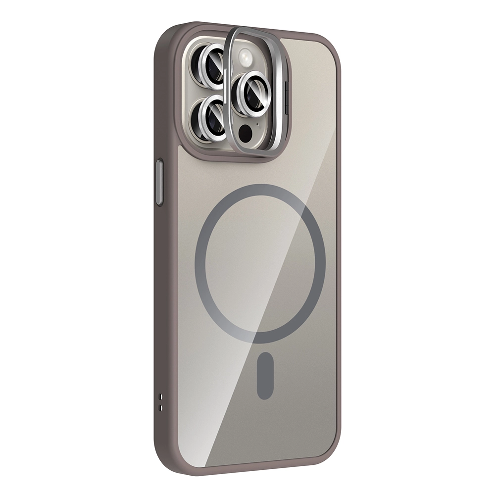 iPhone Uyumlu 15 Pro Kılıf Standlı ve Kamera Lens Hediyeli M-Safe Şarj Özellikli Zore Etro Kapak