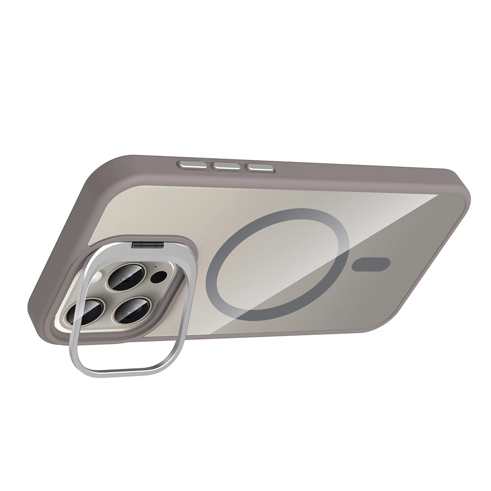 iPhone Uyumlu 15 Pro Kılıf Standlı ve Kamera Lens Hediyeli M-Safe Şarj Özellikli Zore Etro Kapak