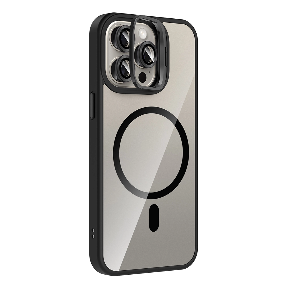 iPhone Uyumlu 15 Pro Max Kılıf Standlı ve Kamera Lens Hediyeli M-Safe Şarj Özellikli Zore Etro Kapak