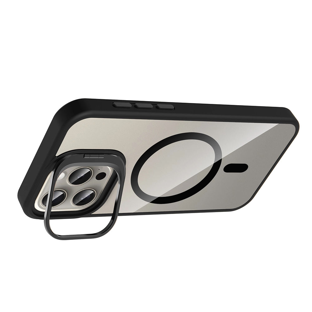 iPhone Uyumlu 15 Pro Max Kılıf Standlı ve Kamera Lens Hediyeli M-Safe Şarj Özellikli Zore Etro Kapak