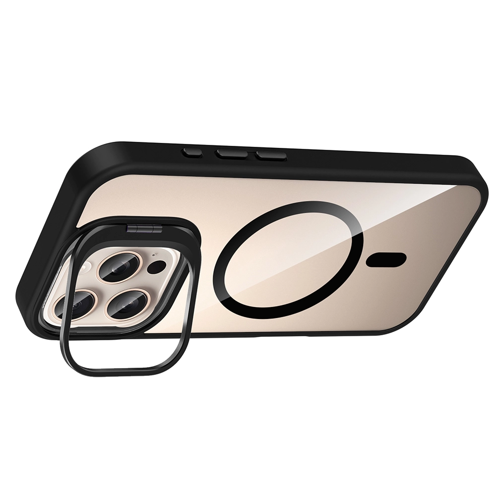 iPhone Uyumlu 16 Pro Kılıf Standlı ve Kamera Lens Hediyeli M-Safe Şarj Özellikli Zore Etro Kapak