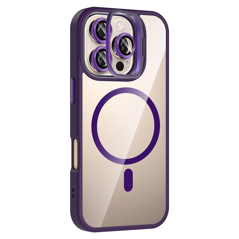 iPhone Uyumlu 16 Pro Kılıf Standlı ve Kamera Lens Hediyeli M-Safe Şarj Özellikli Zore Etro Kapak