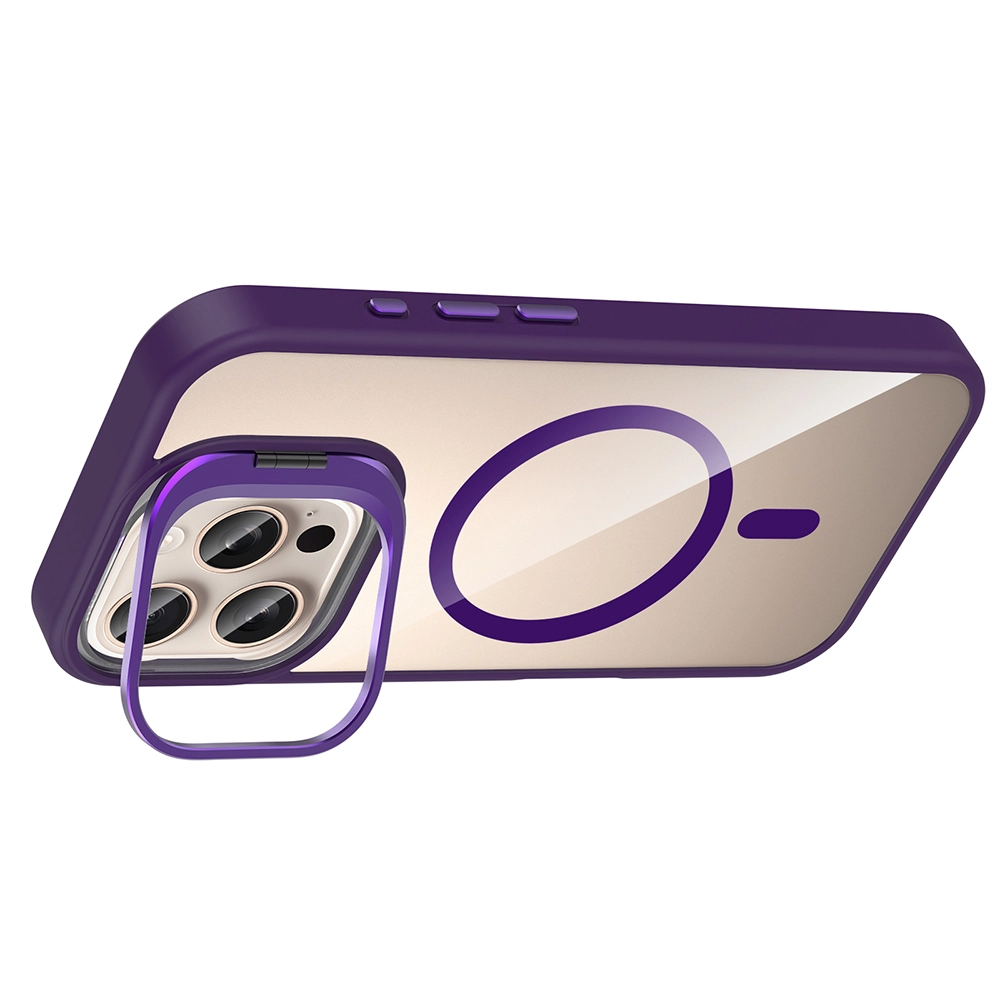 iPhone Uyumlu 16 Pro Kılıf Standlı ve Kamera Lens Hediyeli M-Safe Şarj Özellikli Zore Etro Kapak