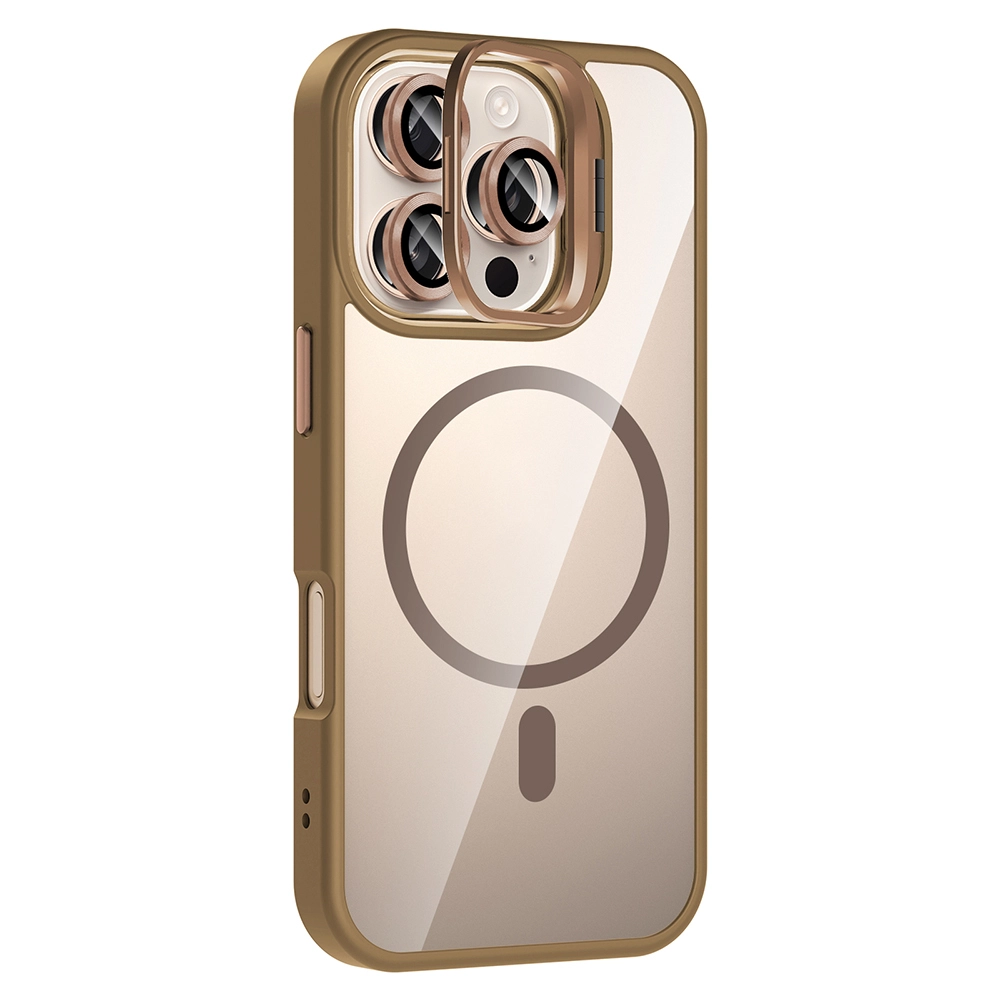iPhone Uyumlu 16 Pro Max Kılıf Standlı ve Kamera Lens Hediyeli M-Safe Şarj Özellikli Zore Etro Kapak