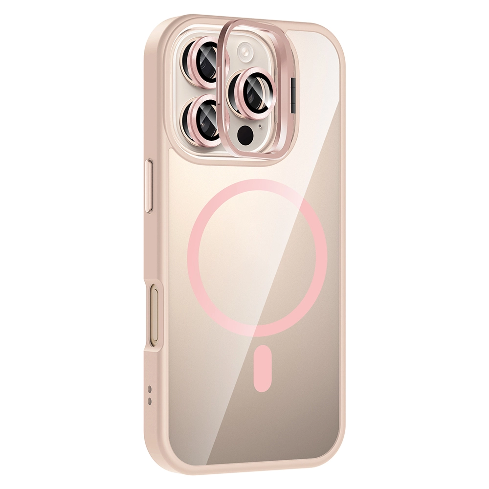 iPhone Uyumlu 16 Pro Max Kılıf Standlı ve Kamera Lens Hediyeli M-Safe Şarj Özellikli Zore Etro Kapak