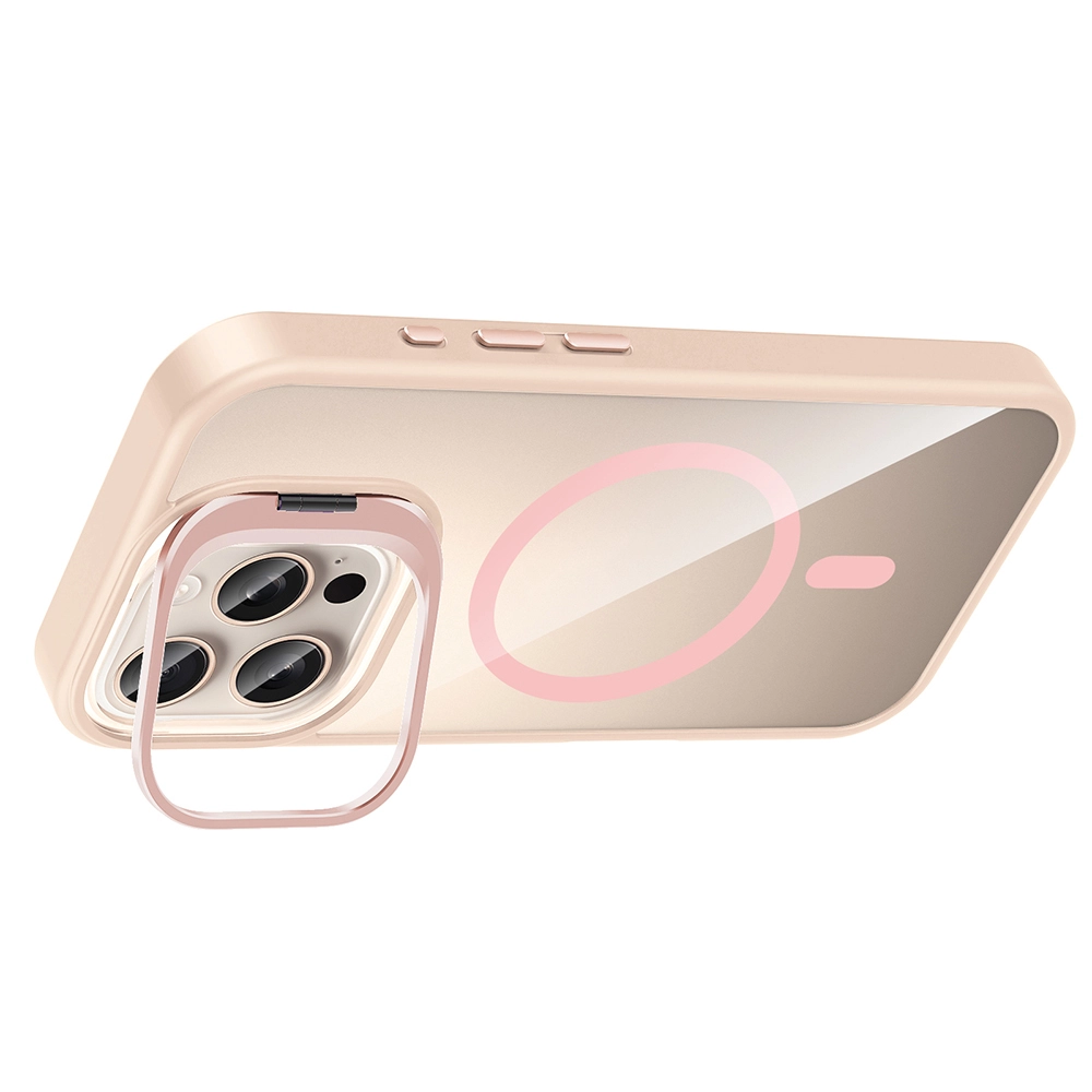 iPhone Uyumlu 16 Pro Max Kılıf Standlı ve Kamera Lens Hediyeli M-Safe Şarj Özellikli Zore Etro Kapak