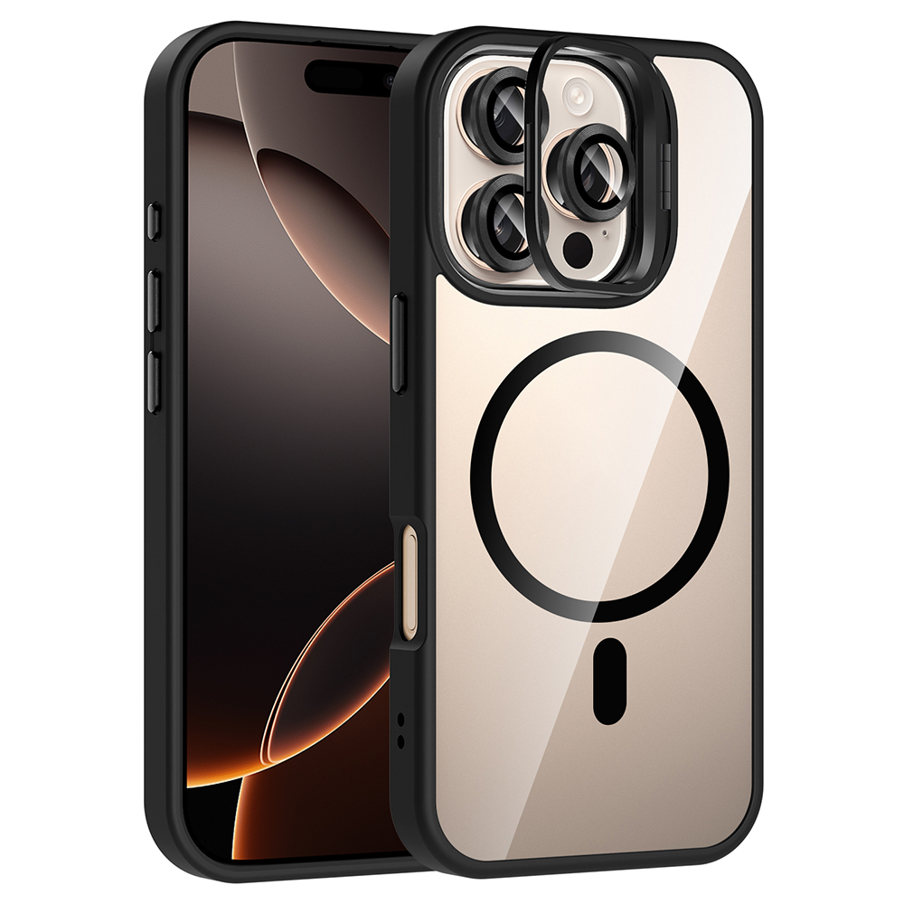 iPhone Uyumlu 16 Pro Max Kılıf Standlı ve Kamera Lens Hediyeli M-Safe Şarj Özellikli Zore Etro Kapak