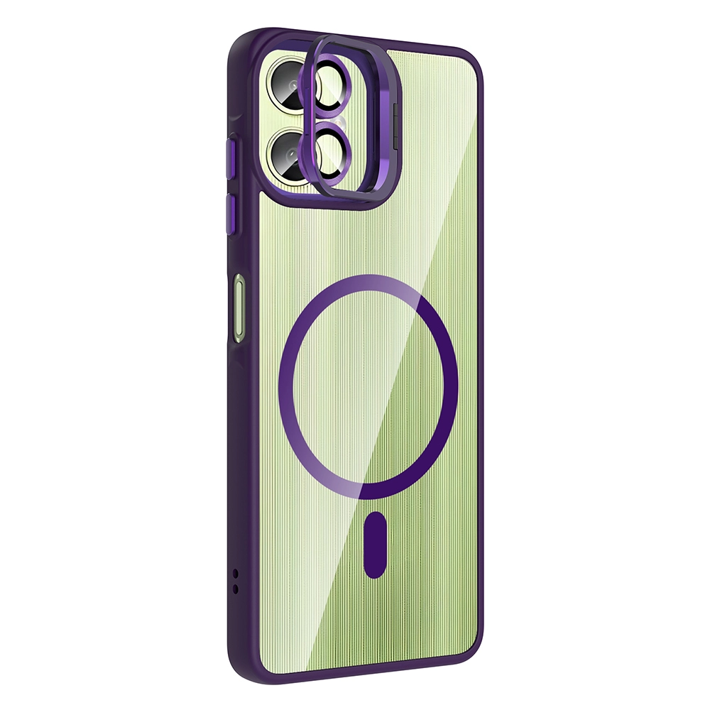 Galaxy Uyumlu A06 Kılıf Standlı ve Kamera Lens Hediyeli M-Safe Şarj Özellikli Zore Etro Kapak