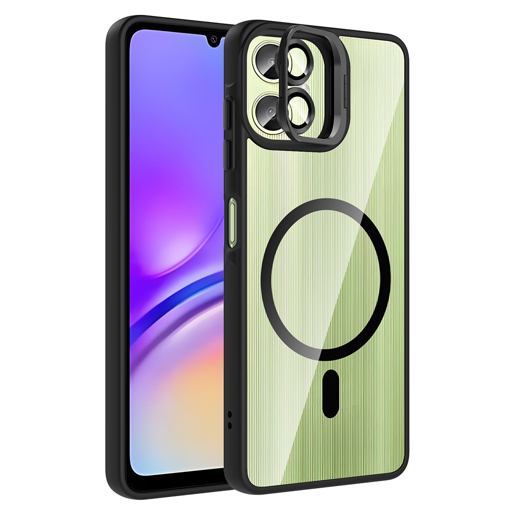 Galaxy Uyumlu A06 Kılıf Standlı ve Kamera Lens Hediyeli M-Safe Şarj Özellikli Zore Etro Kapak