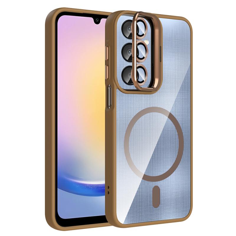 Galaxy Uyumlu A16 Kılıf Standlı ve Kamera Lens Hediyeli M-Safe Şarj Özellikli Zore Etro Kapak-Desert titanyum