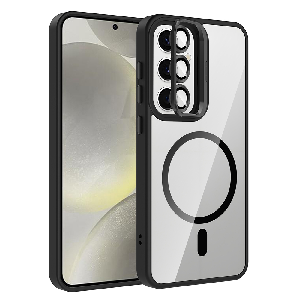 Galaxy Uyumlu S24 FE Kılıf Standlı ve Kamera Lens Hediyeli M-Safe Şarj Özellikli Zore Etro Kapak