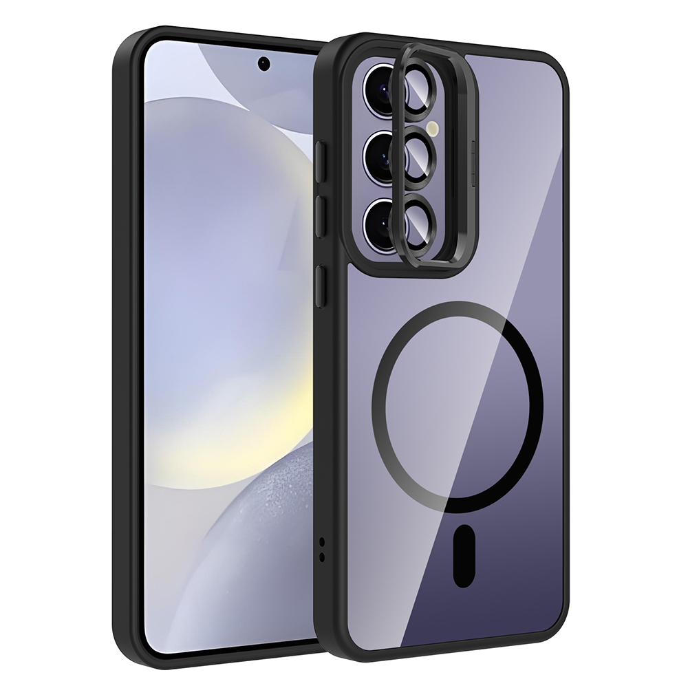 Galaxy Uyumlu S25 Plus Kılıf Standlı ve Kamera Lens Hediyeli M-Safe Şarj Özellikli Zore Etro Kapak