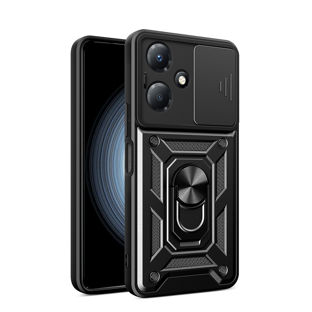 İnfinix Hot 30 Play Kılıf Magnetik Standlı Kamera Korumalı Zore Sürgülü Vega Kapak-Siyah