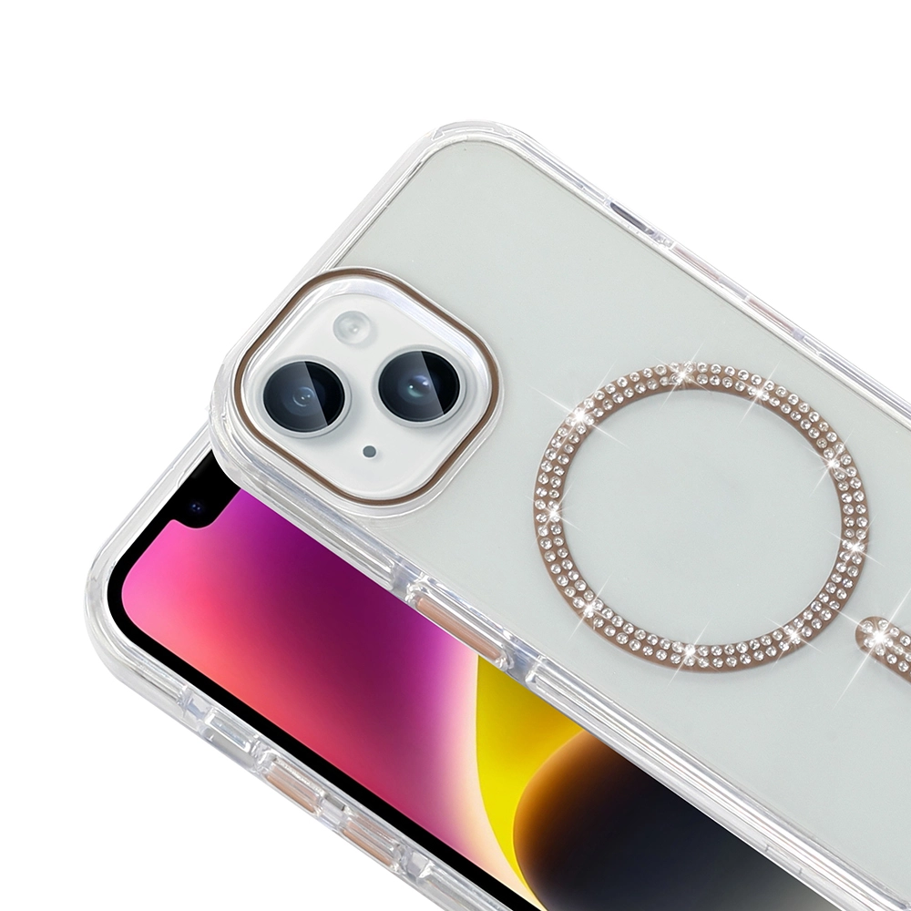 iPhone Uyumlu 14 Kılıf Taşlı Tasarım M-safe Şarj Özellikli Zore Koment Silikon Kapak