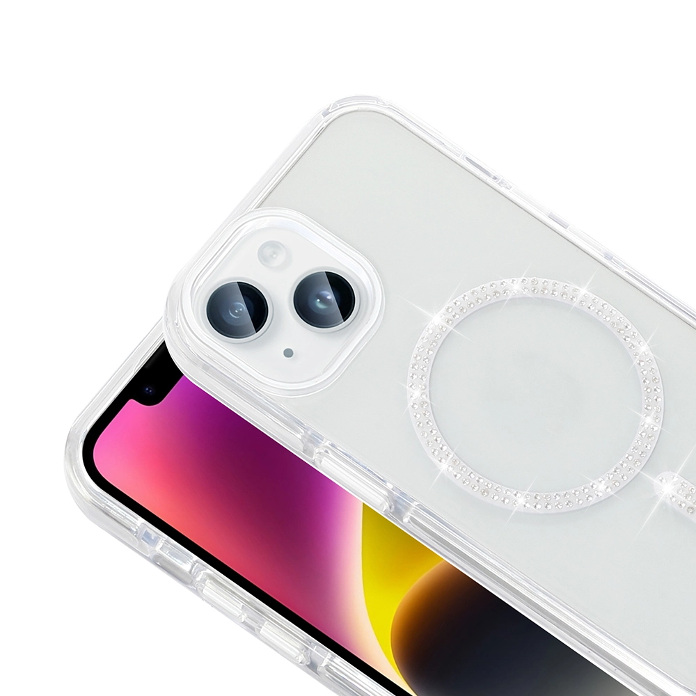 iPhone Uyumlu 14 Kılıf Taşlı Tasarım M-safe Şarj Özellikli Zore Koment Silikon Kapak