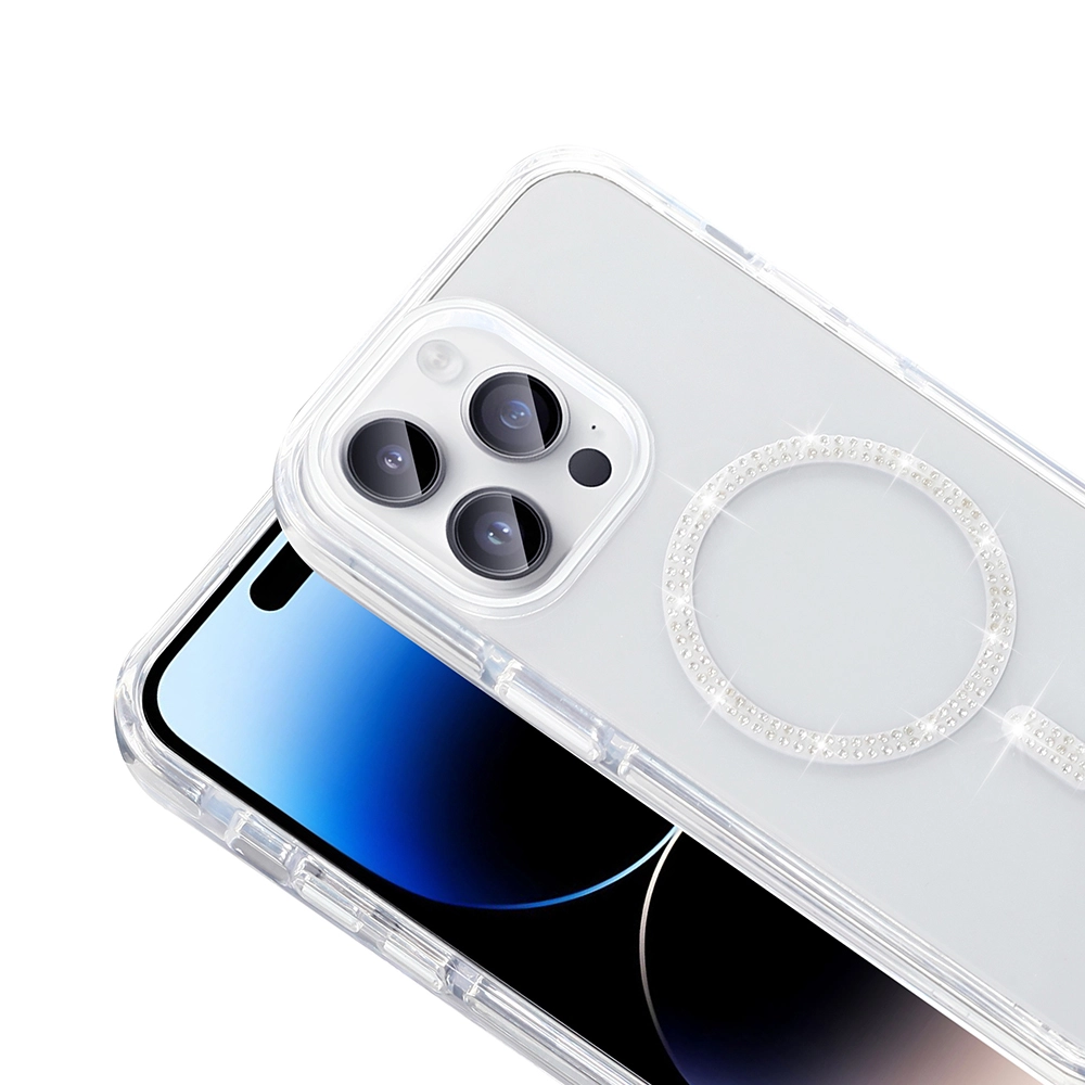 iPhone Uyumlu 14 Pro Max Kılıf Taşlı Tasarım M-safe Şarj Özellikli Zore Koment Silikon Kapak