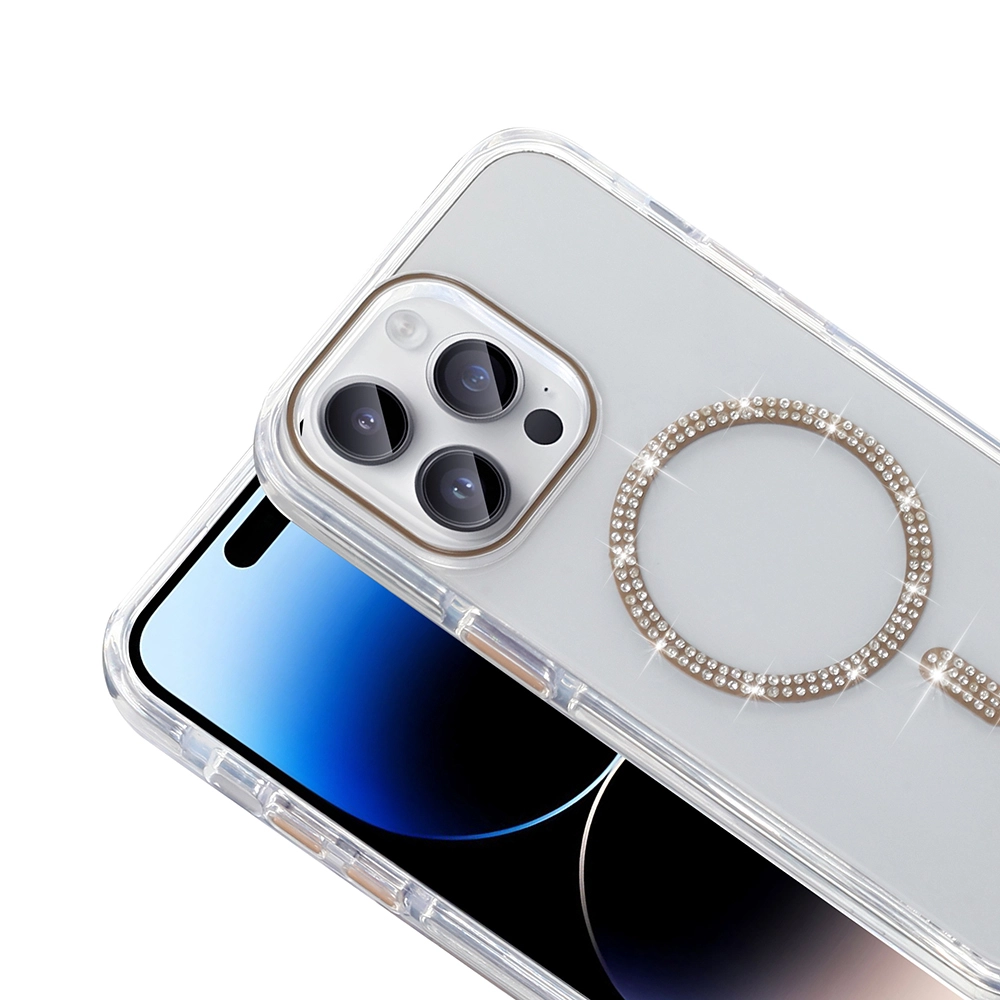 iPhone Uyumlu 14 Pro Max Kılıf Taşlı Tasarım M-safe Şarj Özellikli Zore Koment Silikon Kapak