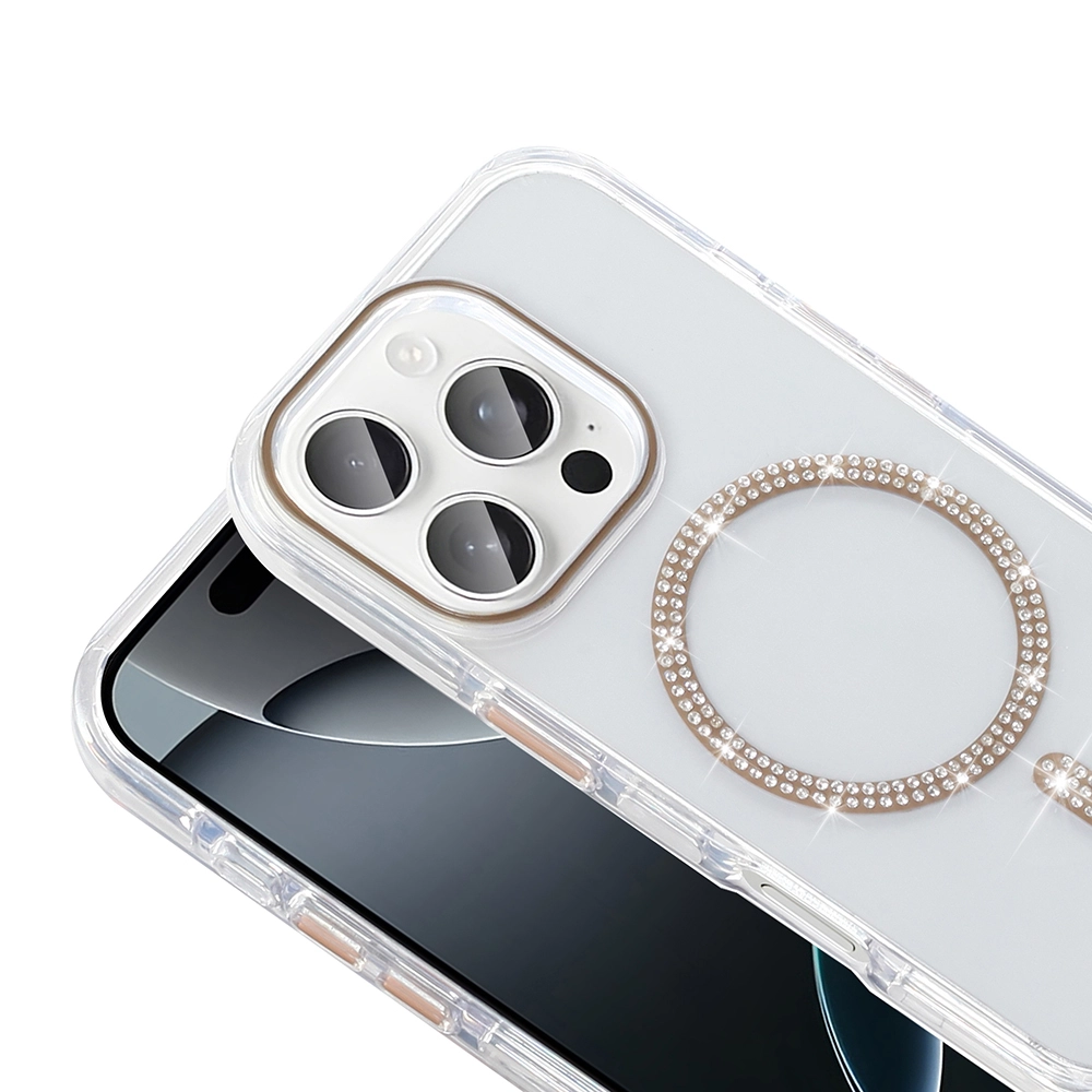 iPhone Uyumlu 15 Pro Kılıf Taşlı Tasarım M-safe Şarj Özellikli Zore Koment Silikon Kapak