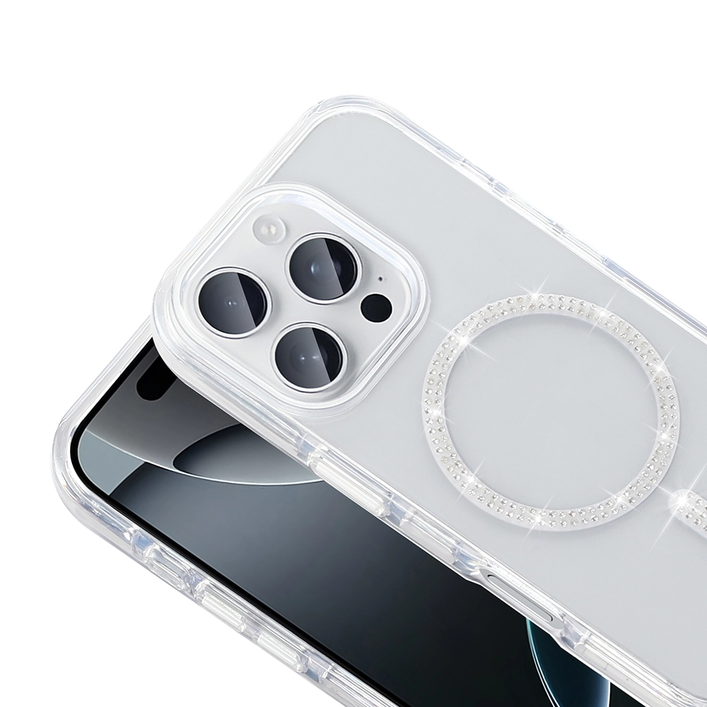 iPhone Uyumlu 15 Pro Kılıf Taşlı Tasarım M-safe Şarj Özellikli Zore Koment Silikon Kapak