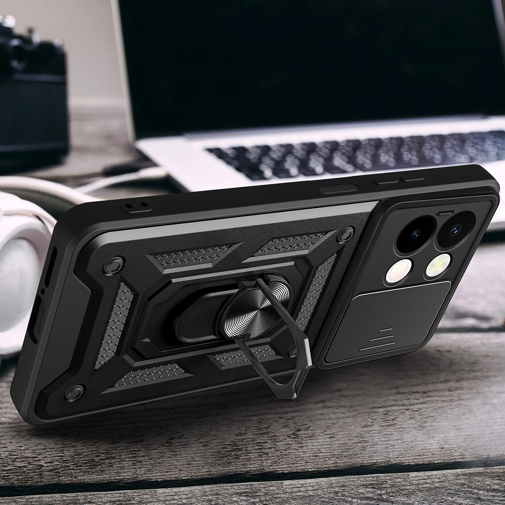 Vivo Y28 Kılıf Magnetik Standlı Kamera Korumalı Zore Sürgülü Vega Kapak