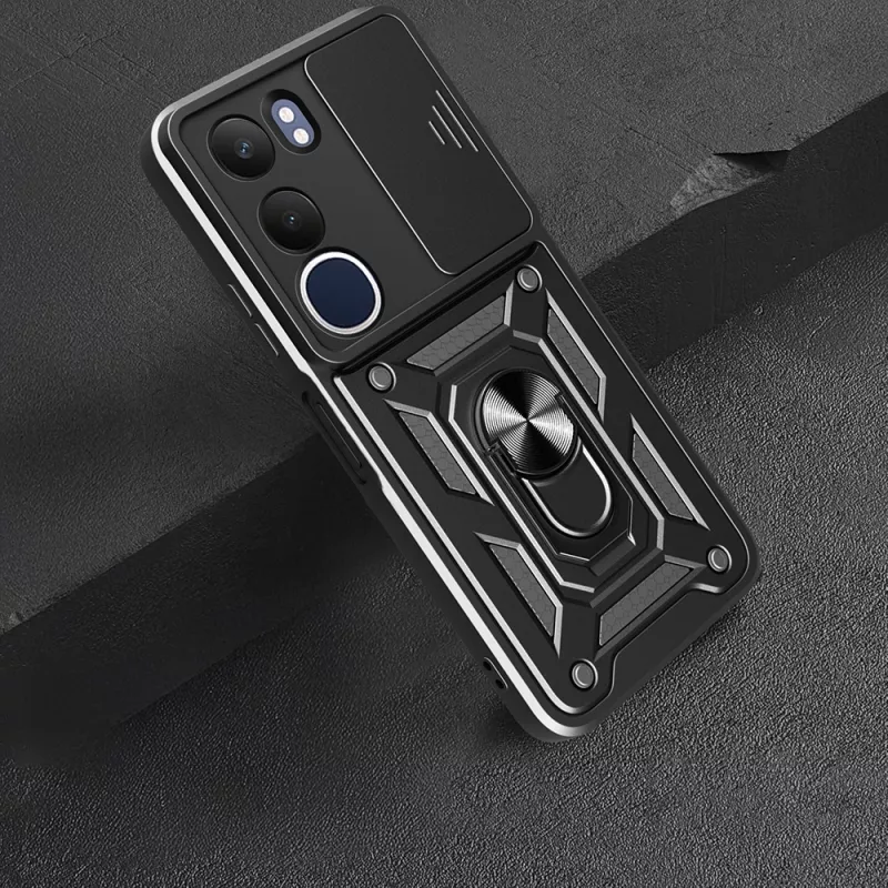Vivo Y19S Kılıf Magnetik Standlı Kamera Korumalı Zore Sürgülü Vega Kapak