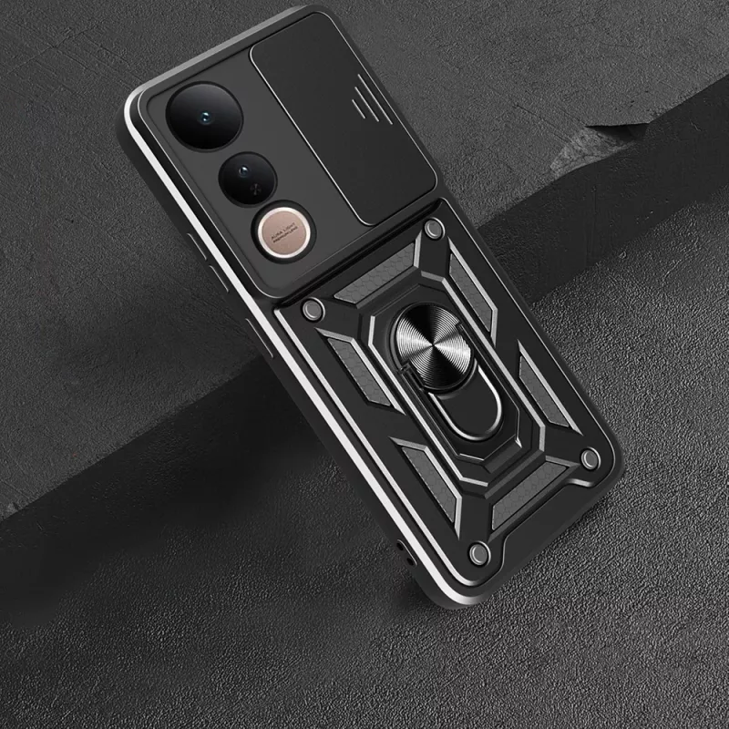 Vivo V50 Lite 4G Kılıf Magnetik Standlı Kamera Korumalı Zore Sürgülü Vega Kapak