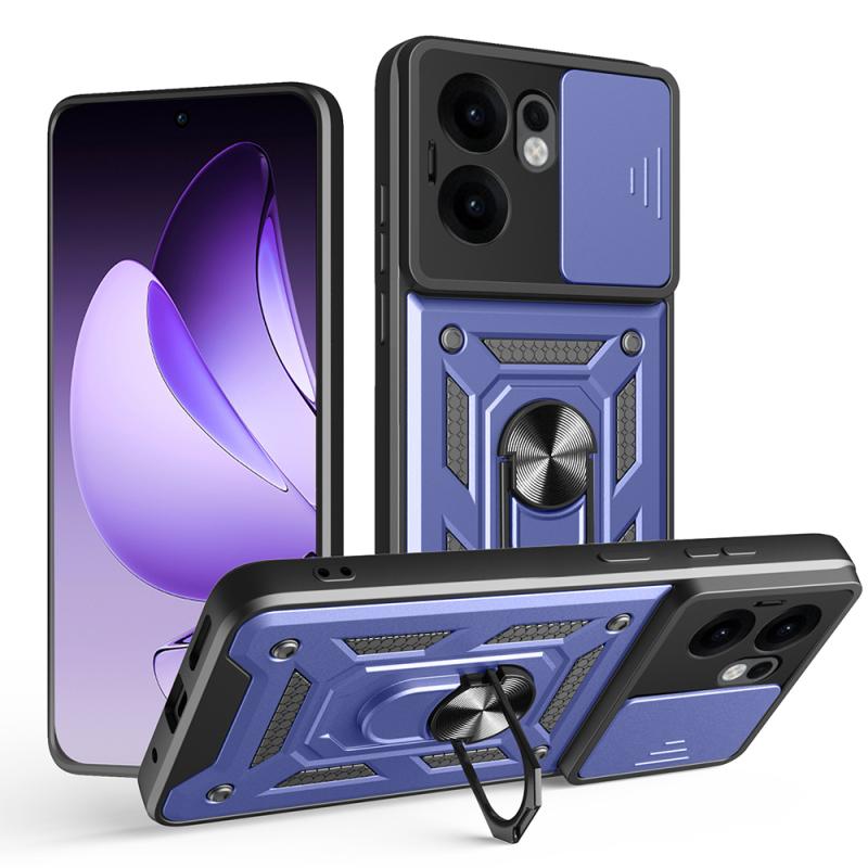 Oppo Reno 13F 5G Kılıf Magnetik Standlı Kamera Korumalı Zore Sürgülü Vega Kapak