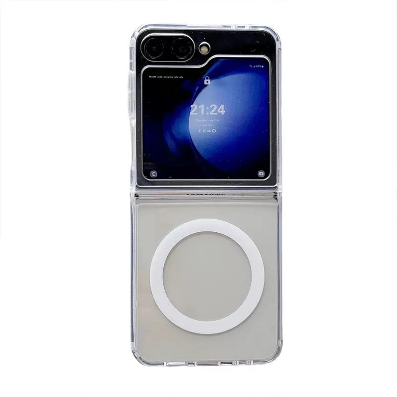 Galaxy Uyumlu Z Flip 7 Kılıf M-safe Şarj Özellikli Şeffaf Sert PC Zore Embos Kapak