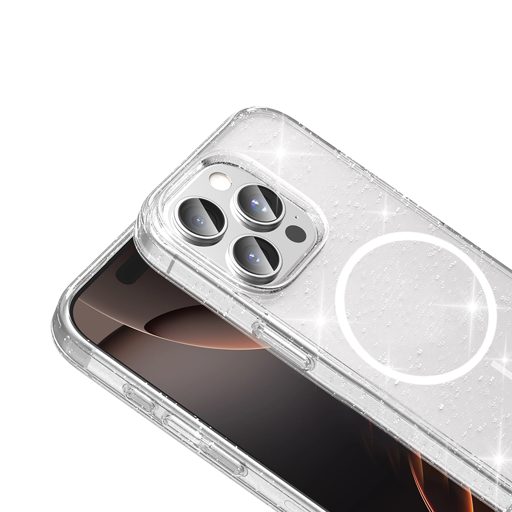 ​  iPhone Uyumlu 15 Pro Max Kılıf M-safe Şarj Özellikli Parlayan Simli Saydam Renkli Zore Maris Kapak