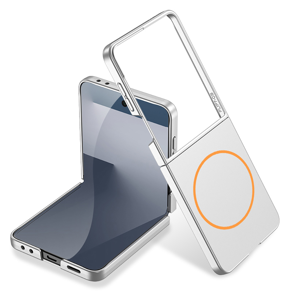 Galaxy Uyumlu Z Flip 7 Kılıf Wireless Şarj Özellikli Zore Kıpta M-safe Kapak-Gümüş