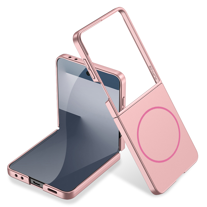 Galaxy Uyumlu Z Flip 7 Kılıf Wireless Şarj Özellikli Zore Kıpta M-safe Kapak-Pembe