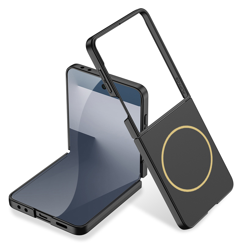 Galaxy Uyumlu Z Flip 7 Kılıf Wireless Şarj Özellikli Zore Kıpta M-safe Kapak-Siyah
